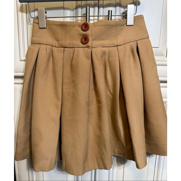 Zara Women's Double Button Pleated Skater Mini Skirt Tan Size 6 - Picture 6 of 12